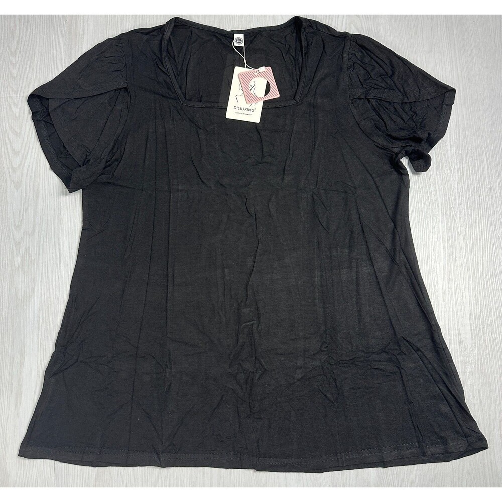 NEW DILIUXING Women's XXL Black Square Neckline Flutter Short Sleeve Summer Top
